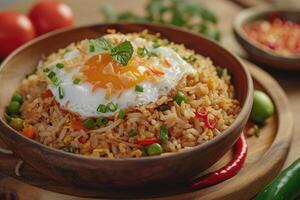 AI generated Spicy fried rice with fried egg,generative ai photo