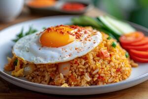 AI generated Spicy fried rice with fried egg,generative ai photo