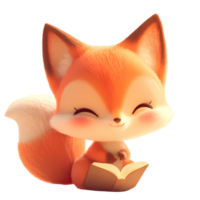 AI generated Cute Fox 3d Cartoon CharacterReading a Book png