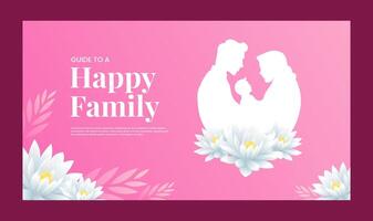 Pink minimalist banner template about parenting and happy family with parents and baby silhouette vector