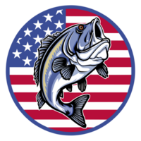 AI generated vintage graphic fish on the background of the American flag png