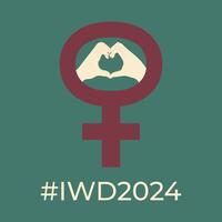 internacional De las mujeres día póster con Venus signo. inspirarinclusión tarjeta postal con texto iwd2024. saludo tarjeta para información acerca de tema de social Campaña inspirar inclusión. vector