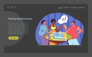 Board games concept. Friends compete and enjoy strategy and luck-based games. vector