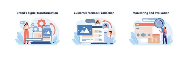 Digital Transformation and Feedback Collection Set. Engaging illustrations portraying. vector