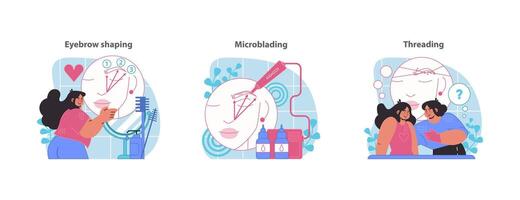 ceja perfección colocar. detallado ilustraciones de ceja formación, preciso microblading. vector