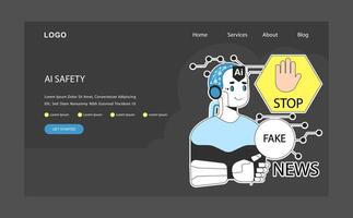 ai ética oscuro o noche modo web, aterrizaje. ai robótica personaje reconocer vector