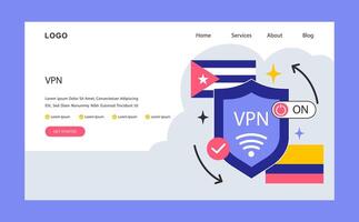 VPN service web banner or landing page. Virtual pivate network access vector