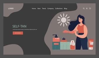 Self-tan web banner or landing page dark or night mode. Beautiful vector