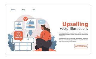 Upselling concept. An illustrative strategy showcasing incentivized higher-value. vector