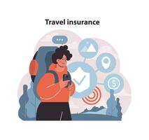 Travel insurance concept. Adventurer secures trip with a comprehensive. vector