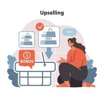 Upselling concept. An illustrative strategy showcasing incentivized higher-value. vector