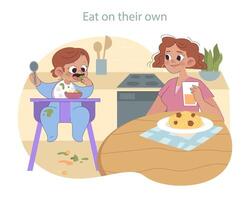 Self-Feeding Toddler concept. vector
