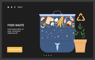 compostaje. comida residuos y sobras biodegradación. compost caja lleno vector