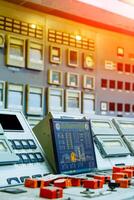 Industrial control panel. Nuclear power. Control panel with buttons and levers. photo