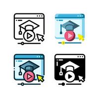 en línea aprendizaje icono representado por un sitio web página con un graduación gorra vector