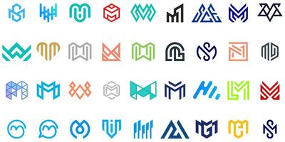 monogram logo collection,Abstract design concept for branding with letter M vector