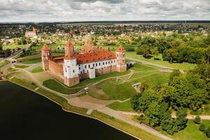 View from the height of the Mir Castle in Belarus and the park on a summer day.Belarus photo