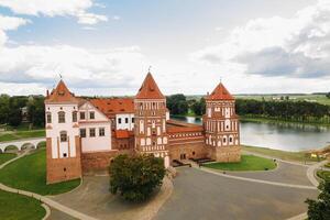 View from the height of the Mir Castle in Belarus and the park on a summer day.Belarus photo