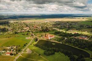 View from the height of the Mir Castle in Belarus and the park on a summer day.Belarus photo