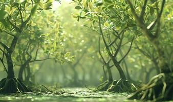 AI generated Mangrove forest background swamp forest background mangrove trees mangroves tree water forest background photo