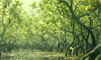 AI generated Mangrove forest background swamp forest background mangrove trees mangroves tree water forest background photo