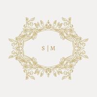 Wedding monogram design with SM inital. Monogram crest with intricate motif designs vector