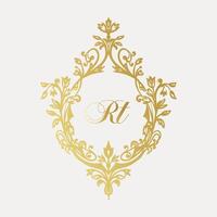 Wedding monogram design with RT inital. Monogram crest with intricate motif designs vector