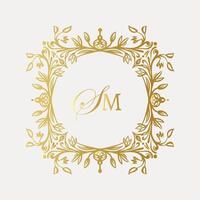 Wedding monogram design with SM inital. Monogram crest with intricate motif designs vector