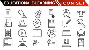 30Education and E-Learning web icons in line style. School, university, textbook, learning. Vector illustration