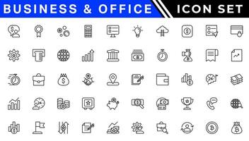 Business and Finance web icons in line style. Money, bank, contact, infographic. Icon collection. Vector illustration