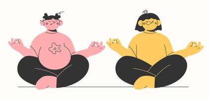 joven mujer Pareja o amigos haciendo prenatal yoga.el concepto de maternidad, igualdad, tolerancia a lgbt, paternidad yoga,amistad.mano dibujado dibujos animados estilo personajes.vector ilustración eps 10 vector