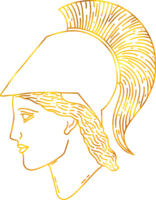 Greek Goddess Athena in doodle style with gold foil effect. png