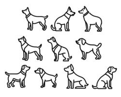 Set of dog icons in line style. Vector illustration isolated on white background.