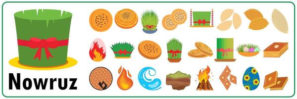 Norooz holiday or Nawrouz set, samani, Novruz Azerbaijan, Nowrouz Iranian or Persian New Year, Kazakhstan, Turkmenistan Nowruz, Navruz, Nevruz, Iran Nowruz, Navruz. vector