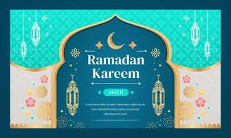 Ramadan kareem background and banner design template with turquoise color for ramadan celebration vector