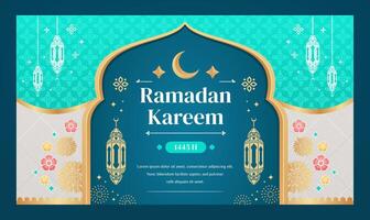 Ramadan kareem background and banner design template with turquoise color for ramadan celebration vector