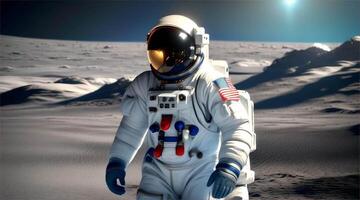 ai gegenereerd animatie video graphics.an astronaut is verkennen Mars alleen.