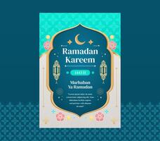 Ramadan kareem a4 poster greeting card design template with turquoise color for ramadan celebration vector