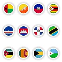 Set of flags in a round button vector