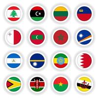 Set of round 3D buttons of national flags vector