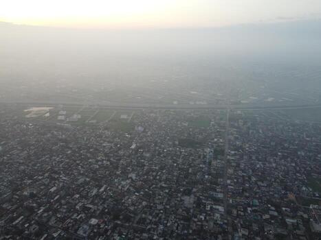 Top view. Areal view of city Lahore on 2023-07-17 photo