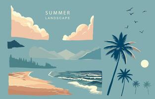 beach elements with sea,sand,sky.illustration vector for a4 page design