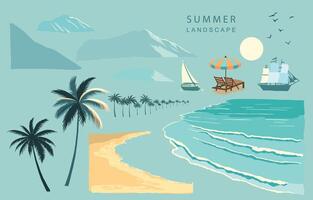 beach elements with sea,sand,sky.illustration vector for a4 page design