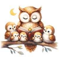 AI generated Mother and baby Owl watercolor clipart.Ai Generate png