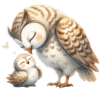 ai gegenereerd moeder en baby uil waterverf clipart.ai genereren png