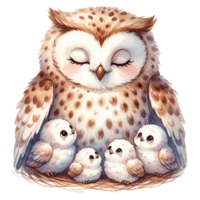 AI generated Mother and baby Owl watercolor clipart.Ai Generate png