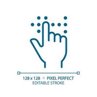 Braille fingertouch language light blue icon. Vision loss special needs. Lifelong healthcare. RGB color sign. Simple design. Web symbol. Contour line. Flat illustration. Isolated object vector