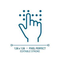 Braille fingertouch language light blue icon. Vision loss special needs. Lifelong healthcare. RGB color sign. Simple design. Web symbol. Contour line. Flat illustration. Isolated object vector