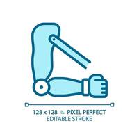 Transhumeral prosthetic arm light blue icon. Biomedical engineering, bionic. Robotic technology. RGB color sign. Simple design. Web symbol. Contour line. Flat illustration. Isolated object vector