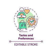 Tastes and preferences multi color concept icon. Consumer behavior, analysis expectations. Round shape line illustration. Abstract idea. Graphic design. Easy to use in brochure marketing vector